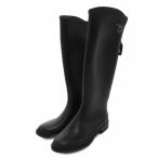 サルヴァトーレフェラガモ Salvatore Ferragamo レインブーツ 長靴 バックジップ ガンチーニ ロング 7 紺 ネイビー /FF ■GY62 レディース