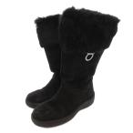 サルヴァトーレフェラガモ Salvatore Ferragamo ムートンブーツ ショート ガンチーニ スエード 37 黒 ブラック /FF ■GY62 レディース