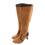 エルメス HERMES ロングブーツ スエード 切替 レザー サイドジップ キャメル /YJ ■GY62 レディース
