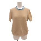 プラダ PRADA カシミヤニット セーター バイカラー 半袖 42 ベージュ 水色 ライトブルー /FF ■GY62 レディース