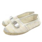 サルヴァトーレフェラガモ Salvatore Ferragamo エスパドリーユ ヴァラリボン フラットシューズ 9.5M アイボリー /SR ■GY62 レディース