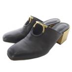サルヴァトーレフェラガモ Salvatore Ferragamo サンダル レザーシューズ ヒール 6.5 黒 ブラック ゴールド色 /SR ■GY62 レディース