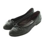 ショッピングシャネル シャネル CHANEL バレリーナ フラットシューズ リボン キルティング レザー 36.5C 23.5cm 黒 /MI ■GY62 レディース