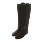 ボッテガヴェネタ BOTTEGA VENETA ロングブーツ フラットヒール スエード 36.5 23.5cm ダークパープル /MI ■GY62 レディース