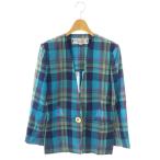 ショッピングイヴサンローラン イヴサンローラン YVES SAINT LAURENT ヴィンテージチェック金ボタンジャケット ノーカラー ウール S マルチカラー /DO ■GY53