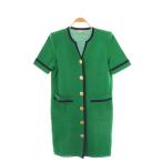 ショッピングイヴサンローラン イヴサンローラン YVES SAINT LAURENT ヴィンテージ 金ボタン ニットワンピース M グリーン ネイビー /ES ■GY53 レディース