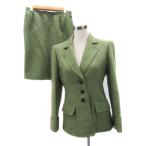 ショッピングイヴサンローラン イヴサンローラン セットアップ 上下 テーラードジャケット シングル 総裏地 タイトスカート ひざ丈 ウール 38 M カーキ レディース