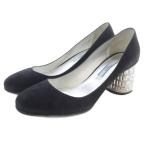 プラダ PRADA ビジューヒール パンプス スエード 35.5 黒 ブラック /SR ■GY57 レディース