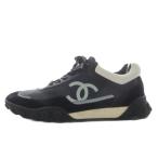 ショッピングシャネル シャネル CHANEL スニーカー ローカット ココマーク ナイロン スエード 38 ブラック /YO25 ■GY57 レディース