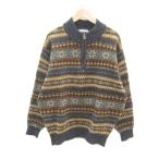 クロコダイル CROCODILE ニット セーター M グレー ブラウン ハーフジップ ノルディック柄 /SY38 ■GY58 メンズ