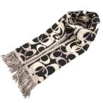 コーチ COACH マフラー ストール シグネチャー ロゴ 総柄 ウール 黒 ブラック 白 ホワイト /JS ■GY53 レディース