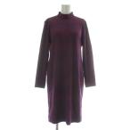 ショッピングイヴサンローラン イヴサンローラン YVES SAINT LAURENT ヴィンテージ ワンピース ウール 長袖 ロング スタンドカラー 総柄 M 紫 パープル オレンジ