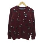  Pearly Gates PEARLY GATES свитер вязаный длинный рукав 1 S wine red вырез лодочкой общий рисунок /HO19 #GY61 женский 