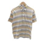 ショッピングイヴサンローラン イヴサンローラン YVES SAINT LAURENT カットソー ポロシャツ 半袖 リネン L グレー イエロー 黄 ボーダー柄 /SY28 ■GY61 メンズ