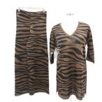 ショッピングzara 未使用品 ザラ ZARA セットアップ 上下 ニットチュニック 七分袖 Vネック ワイドパンツ アンクル丈 S 茶 ブラウン ゼブラ柄