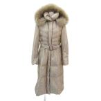 ショッピング毛皮 未使用品 モングレ MON GRE ダウンコート ロング丈 フード付 ベルト付 2 M ベージュ ファー 20866051-02 /SY30 ■GY58 レディース