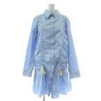 ルイヴィトン LOUIS VUITTON 旧タグ シャツワンピース 長袖 ひざ丈 ギャザー リボン 34 XS 青 ブルー /XZ レディース