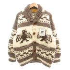 未使用品 EAGLET カウチンセーター カーディガン ハンドニット ウール サンダーバード カナダ製 44 アイボリー ブラウン /UO ■GY59