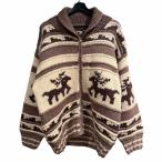 カウチンニット ノーブランド ニット ジップ セーター ローゲージ 茶 ブラウン ■GY58 メンズ