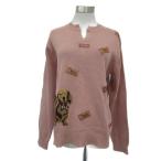 カールヘルム Karl Helmut ニット セーター L ピンク 犬柄 スリットネック 長袖 /YS48 ■GY61 レディース