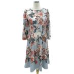 スーパービューティ Super Beauty ワンピース 42 XL マルチカラー 水色 ライトブルー 花柄 ラウンドネック 七分袖 ミモレ丈 /HO30 ■GY61