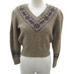 ショッピングラルフ ラルフローレン RALPH LAUREN ニット セーター M ベージュ 長袖 Vネック 幾何学模様 /SM47 ■GY61 レディース