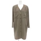 レリアン Leilian シャツワンピース ひざ丈 13+ 茶 ブラウン Vネック 長袖 パッチポケット /NL ■GY61 レディース