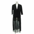 プライア praia 美品 ロングカーディガン Vネック 七分袖 チュールドッキング 黒 ブラック /YJ ■GY61 レディース