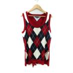  Tommy Hilfiger TOMMY HILFIGER Golf одежда вязаный лучший средний длина тянуть over a-ga il в клетку M красный красный /SM6 #GY61re