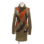 ビアッジョブルー Viaggio Blu ワンピース ニットワンピ 2 茶 ブラウン タートルネック 格子柄 長袖 リブ モヘヤ混 /NU ■GY60