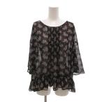 未使用品 ユニクロ UNIQLO タグ付き アナスイ シフォンブラウス S 黒 ブラック 小花柄 ラウンドネック 七分袖 231-426606 /NU ■GY60