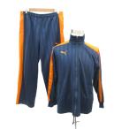  Puma спортивная одежда джерси выставить сверху S~M внизу M темно-синий блузон жакет полоса рисунок воротник-стойка Zip выше брюки 