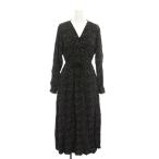 未使用品 ユニクロ UNIQLO イネス ド ラ フレサンジュ レーヨンプリントカシュクールワンピース ロング ラップ巻き スター柄 M 黒 長袖