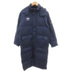 アンブロ UMBRO 美品 ロングダウンコート ベンチコート フード付き M 紺 ネイビー ロゴ刺繍 ロング丈 UCA1542/HW ■ECB001 メンズ