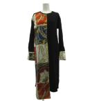 ショッピングzara ザラ ZARA ロングワンピース 長袖 S 黒 ブラック マルチカラー スカーフ柄 切り替えデザイン /PP ■GY58 レディース