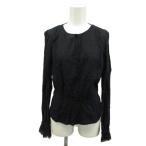 ザラウーマン ZARA WOMAN シャツ ブラウス 長袖 クルーネック ギャザー レース 比翼ボタン S 黒 ブラック /XZ ■GY58 レディース