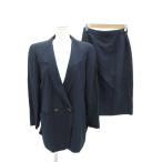  Hardy Amies выставить верх и низ tailored jacket двойной средний длина узкая юбка 9 темно-синий темно-синий полоса рисунок /HO8