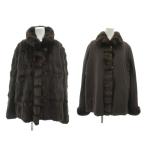 ノーブランド リバーシブル ヴィンテージ ファーコート 毛皮 リスファー ミドル 絹 シルク ハーフ丈 茶 ブラウン /NU ■ECA002