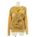 サルヴァトーレフェラガモ Salvatore Ferragamo ニット セーター クルーネック 長袖 スカーフ柄 羽柄 絹 M 黄 ■ECD002 レディース