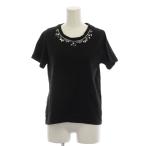 グローバルワーク GLOBAL WORK Tシャツ カットソー M 黒 ブラック 半袖 無地 ビジュー装飾 /LP ■ECB003 レディース
