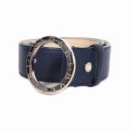 ブルガリ BVLGARI サークルロゴ バックル レザーベルト 44 ネイビー 紺 メンズ