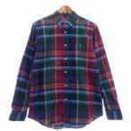 未使用品 ポロ ラルフローレン POLO RALPH LAUREN CLASSIC FIT チェックシャツ ボタンダウン 長袖 カジュアル コットン ロゴ 刺繍 M 緑 グ