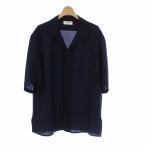 イヴサンローラン YVES SAINT LAURENT 22年製 オープンカラーシャツ 半袖 ストライプ シルク 39 15.5 M 紺 ネイビー /KH ■GY20 メンズ