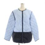 マルニ MARNI ノーカラーキルティングジャケット ダウンジャケット ジップアップ ナイロン 42 ライトブルー 紺 ネイビー レディース