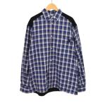 ロエベ LOEWE 22AW アナグラムレザーパッチ バックフリース チェックシャツ 長袖 44 青 ブルー H526Y05W94 メンズ