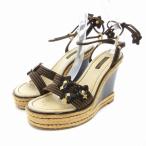 ルイヴィトン LOUIS VUITTON MA0015 ウェッジソール エスパドリーユ サンダル リボン ストラップ 茶 ブラウン 36.5 23.5cm レディース