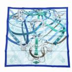 ショッピングエルメス エルメス HERMES 美品 カレ90 カヴァルカドゥール・ヴォルティジュール CAVALCADOUR VOLTIGEUR スカーフ スクエア シルク 青