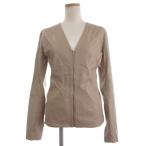 ダブルスタンダードクロージング ダブスタ フェイクレザージャケット Vネック 長袖 ジップアップ リブ 切替 36 ベージュ