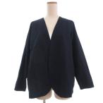 プリット prit ジャケット ノーカラー ボタンレス 長袖 麻 リネン混 紺 ネイビー レディース