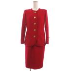 ショッピングイヴサンローラン イヴサンローラン ヴィンテージ スーツ セットアップ カーディガン ニット ジャケット スカート ひざ丈 長袖 金ボタン M 赤 レッド